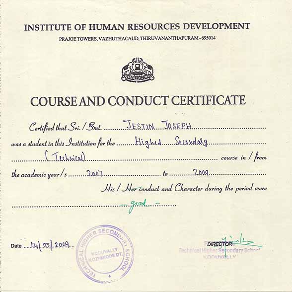 Course and Conduct Certificate